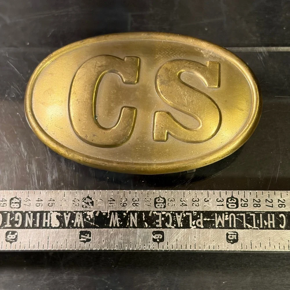 Vintage CS Brass Belt Buckle Oval Confederate States Reproduction Monogram